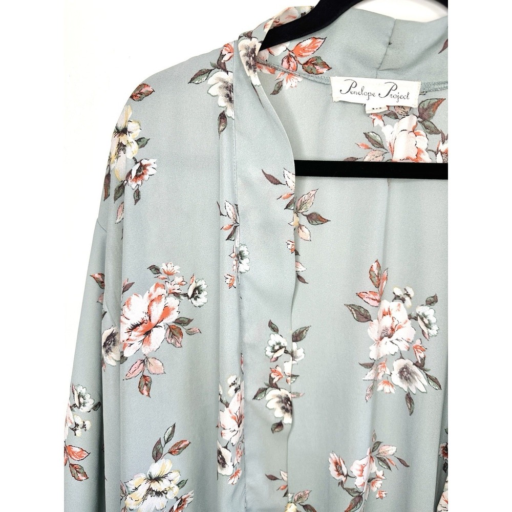 Penelope Project‎ Floral Kimono Cardigan Sage Green Size M Boho Cover Up Cottage - Picture 5 of 15
